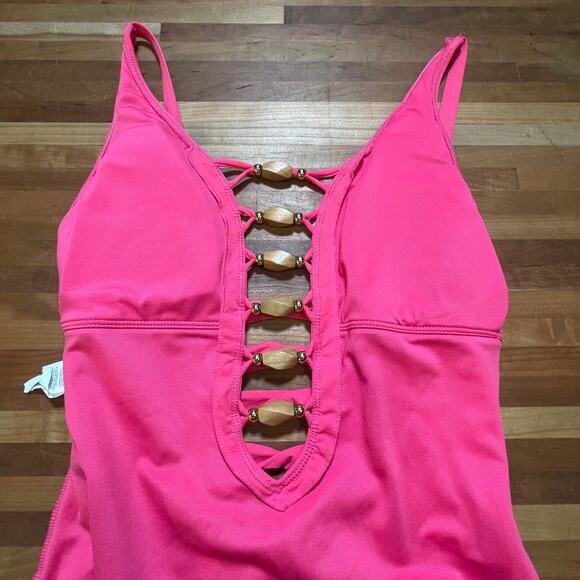 Bleu rod beattie Kore Low Neck Lace Down 1 peice swimsuit, Pink 4 - Picture 7 of 9